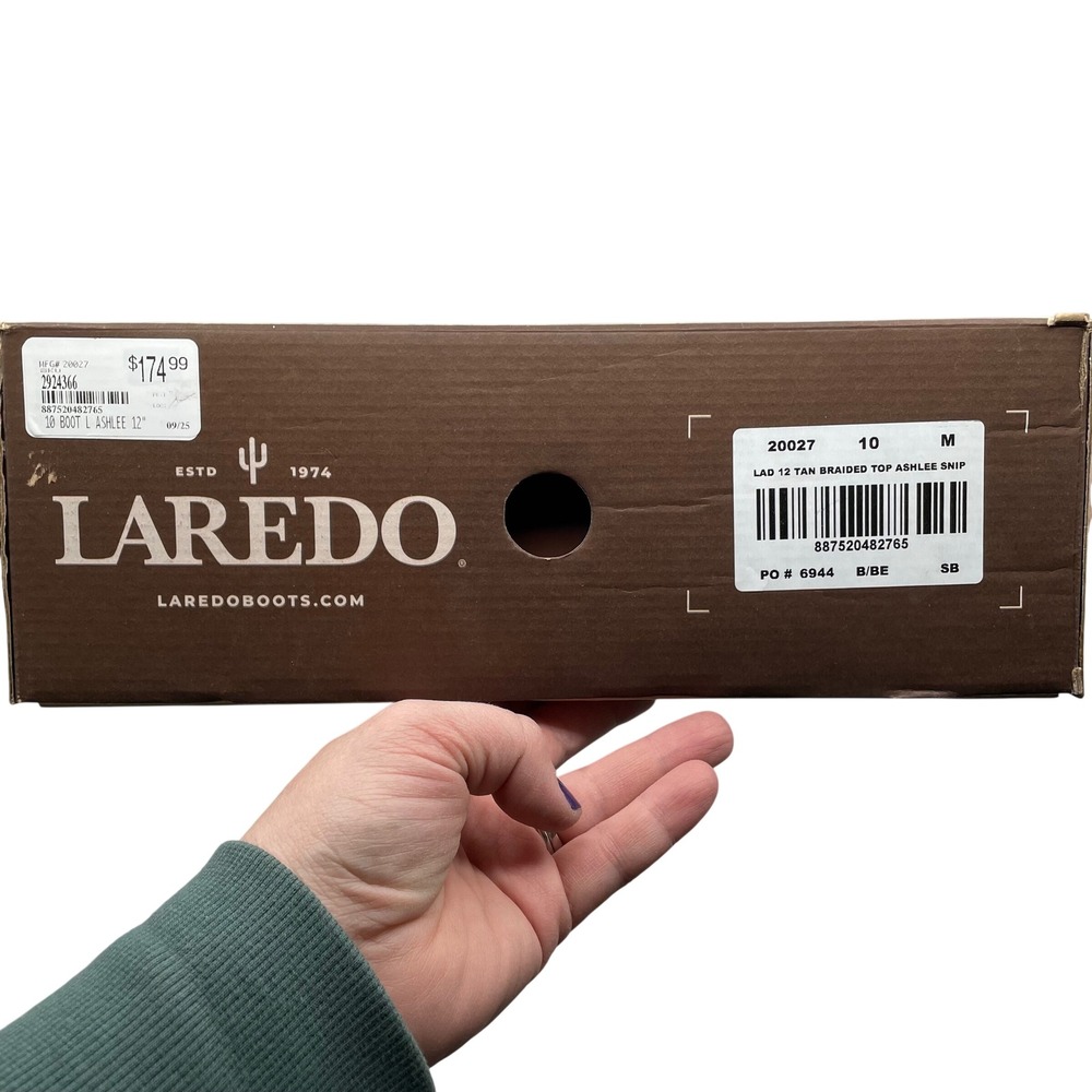 NEW $175 Laredo Ashlee Snip Toe Boots Tan Braided Leather Western Women 10 Brown - Picture 7 of 7